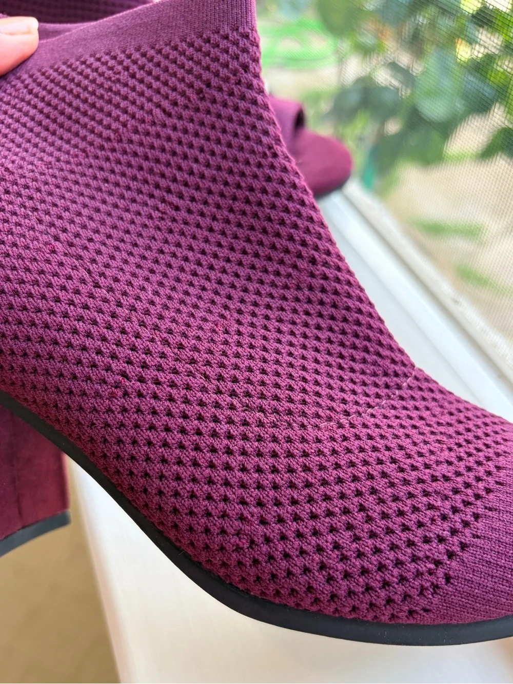 Seven Dials Burgundy Knit Block Heel Ankle Boots